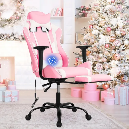BLKMTY Silla de masaje para juegos con reposapiés, silla ergonómica de oficina de carreras de piel sintética, con respaldo alto, soporte lumbar,