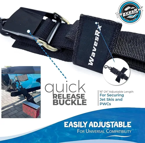 Miniatura 5 de WavesRx Correas de popa de remolque de barco y moto acuática de alta calidad - Correas marinas - Ajustable a través de hebilla de liberación rápida
