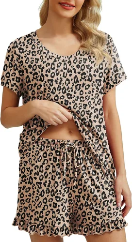 Miniatura 2 de PrinStory Conjunto de pijama para mujer, conjunto de pijama de manga corta, suave, pantalones cortos con bolsillos