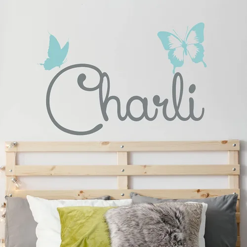 Miniatura 2 de Calcomanía de pared de mariposa con nombre personalizado, etiqueta de pared de mariposa con nombre personalizado para niñas, letrero de nombre