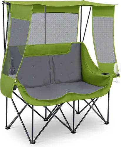 Miniatura 7 de Teenyyou Silla de campamento doble con dosel, silla de playa para 2 personas con protección solar UV, 660 libras, sofá biplaza plegable resistente