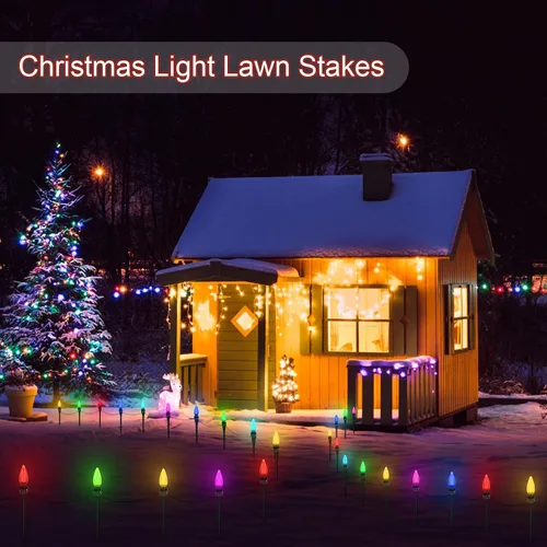 Miniatura 7 de Estacas de Luces Navideñas de 10 Pulgadas Universales para Patio y Césped, Estacas de Luces Navideñas C7 C9, Estacas de Tierra para Soportes de Negro