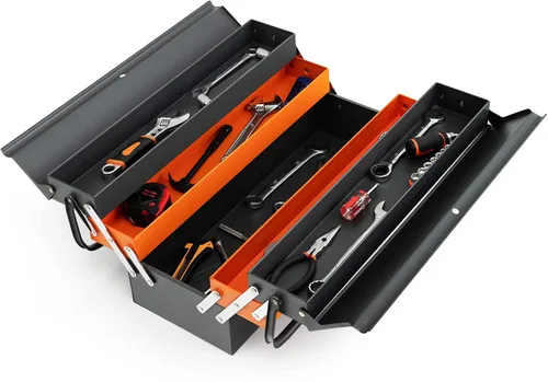 Miniatura 9 de S AFSTAR Caja de herramientas de 22 pulgadas, caja de herramientas de metal de 3 capas con 5 bandejas, asas de longitud completa y diseño de agujero