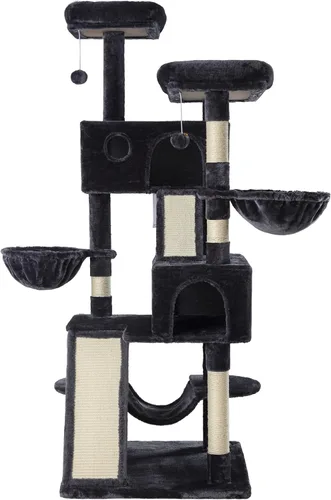 Miniatura 4 de MUTICOR Árbol para gatos de 66 pulgadas de varios niveles, grande, para interiores, con felinos grandes/perchas de felpa Gris oscuro