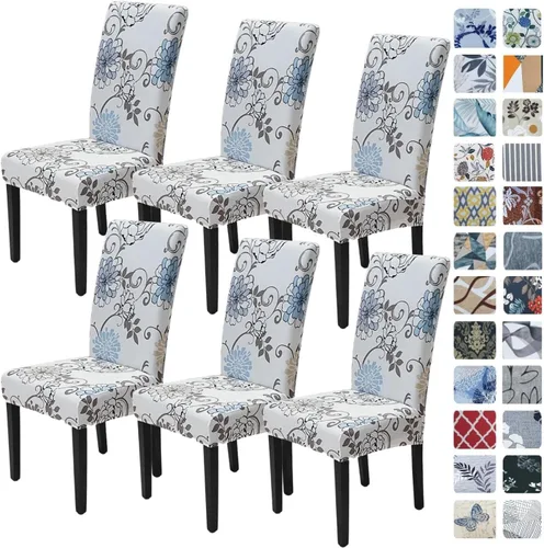 Miniatura 30 de SPRINGRICO Paquete de 6 fundas blancas para sillas de comedor, fundas elásticas para sillas de comedor con diseño floral, de elastano lavable