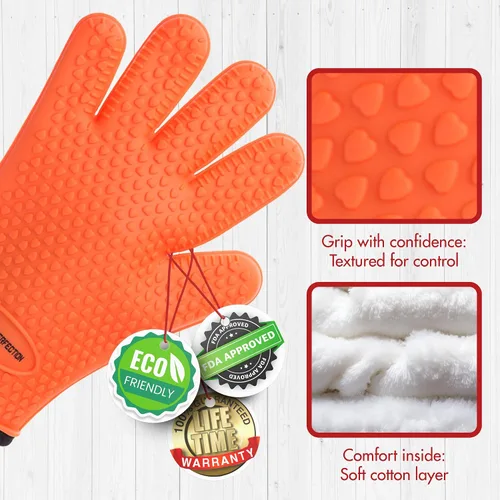 Miniatura 3 de KITCHEN PERFECTION Guantes de silicona para horno y plancha -Guantes de barbacoa y parrilla resistentes al calor extremo - Maneja comida caliente