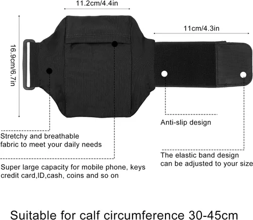 Miniatura 2 de Soporte para teléfono de pierna, correas para las piernas para teléfono celular, cartera para muslo, cartera para pantorrilla, bolsa de brazo Negro