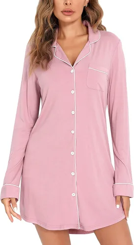 Miniatura 137 de Samring Camisón de pijama para mujer, manga corta/larga, con botones, camisón para dormir, camisón para novio, talla XXL
