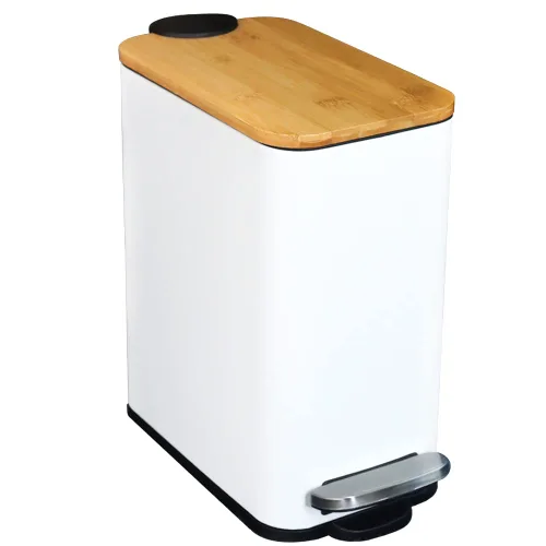 Miniatura 9 de SIDIANBAN Basurero de baño con tapa de bambú, cierre suave y pedal de pie, pequeño cubo de basura rectangular delgado con papelera