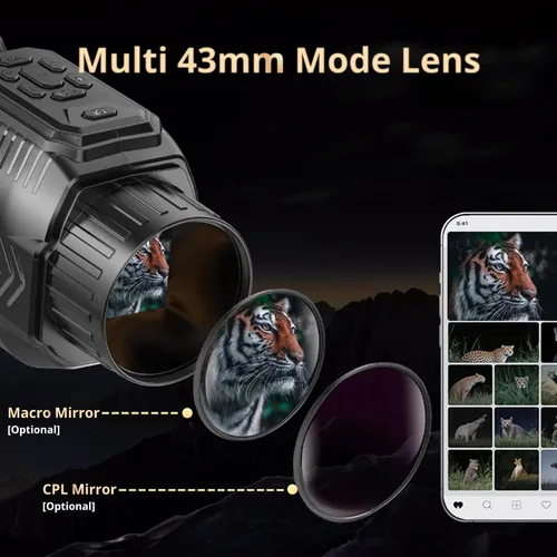 Miniatura 5 de Yoidesu Monocular de visión nocturna, telescopio monocular infrarrojo digital 4K 64MP, zoom digital 28X HD telescopio de alta potencia para la vida