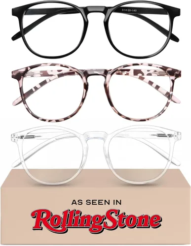 IBOANN - Lentes con filtro de luz azul para mujeres y hombres, paquete de 3 unidades, armazón redonda estilo retro a la moda, lentes falsos vintage