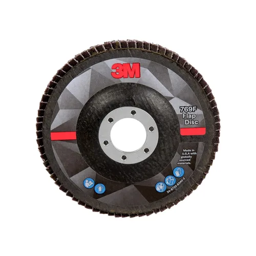 Miniatura 25 de 3M Disco de Solapa 769F, Tipo 27, 80+, 4-1/2 in x 7/8 in, Abrasivo de Alto Rendimiento, Disco de Rectificado y Acabado de Grano Cerámico