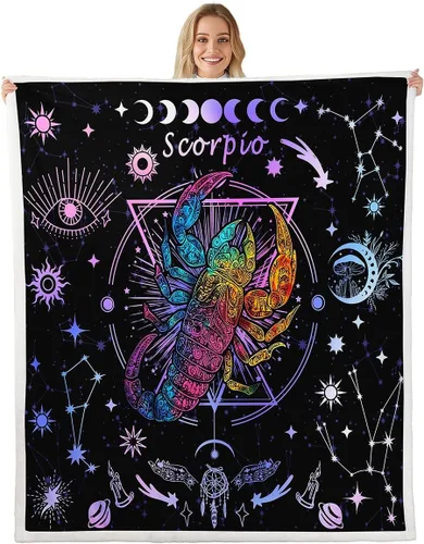Miniatura 14 de Manfei Acuario - Manta de astrología trippy para niños y niñas, decoración de habitación de doce constelaciones, manta de forro polar suave