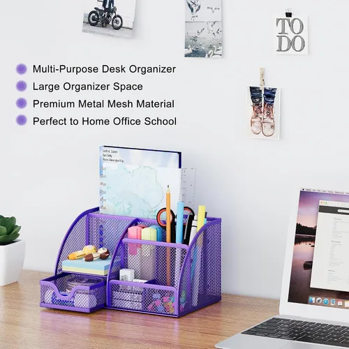 Miniatura 2 de EasyPAG Organizador de Escritorio de Malla con Cajón Portabolígrafos Multifuncional Organizador de Papelería para Suministros de Oficina y Escuela 6