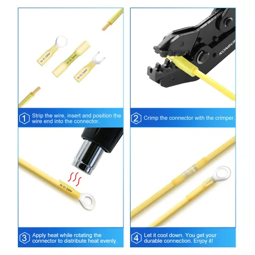 Miniatura 4 de 580 conectores de cable termorretráctiles – Kit de terminales eléctricos aislados – Surtido de conectores de crimpado automotriz marino impermeable