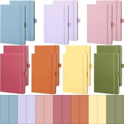Miniatura 9 de Laumoi 7 Pack Hardcover Journal Notebooks Bulk A5/A4/B5 Journaling Notebook Wide Ruled PU Leather Ruled Lined Journals with Pen Holder for School
