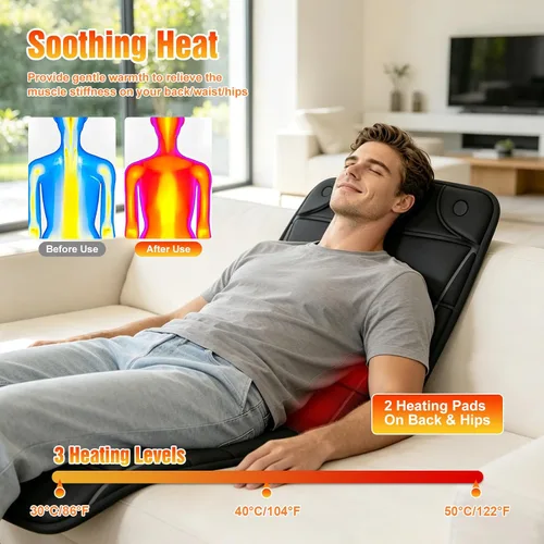 Miniatura 4 de Full Body Massage Mat with Heat, Vibration Back Massage Pad with 10 Motors 3 Heating Levels Timer, Full Body Massager for Bed Chair Sofa, Father‘s