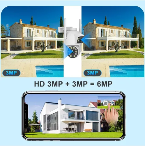 Miniatura 5 de EVERSECU Cámara de Seguridad PTZ WiFi de Doble Lente con Enlace de 6MP para Exteriores, Vista de 360°, Seguimiento Automático, Detección