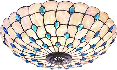 Miniatura 9 de Tiffany - Lámpara de techo de montaje empotrado, lámpara de techo LED de vitral, hecha a mano con cuentas de vidrio de colores azules