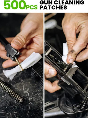 Miniatura 4 de REPSUPPLEMENTS 500 parches de limpieza de pistolas de 3 pulgadas, suministros profesionales de limpieza de armas, 3 x 3 parches de pistola sin