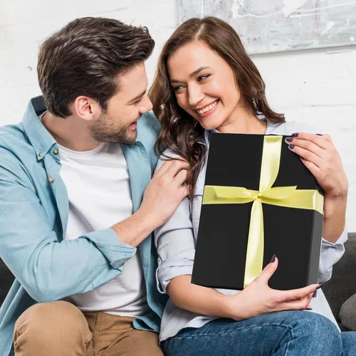 Miniatura 6 de Ditwis Caja de regalo de 12x9x4 pulgadas con tapa de cierre magnético, caja magnética negra y dorada para boda, propuesta de padrinos y damas