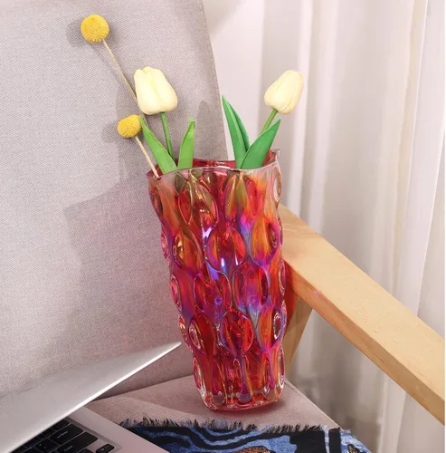 Miniatura 6 de Florero de cristal rojo grueso de 9.5 pulgadas de alto para decoración del hogar, comedor, mesa de boda, oficina, vacaciones, fiesta, centro de mesa