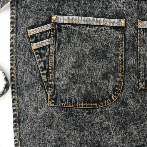 Miniatura 7 de Jeanerlor - Delantales de trabajo de mezclilla con bolsillos para mujeres y hombres, correas cruzadas y ajustables de S a XXXL, Negro