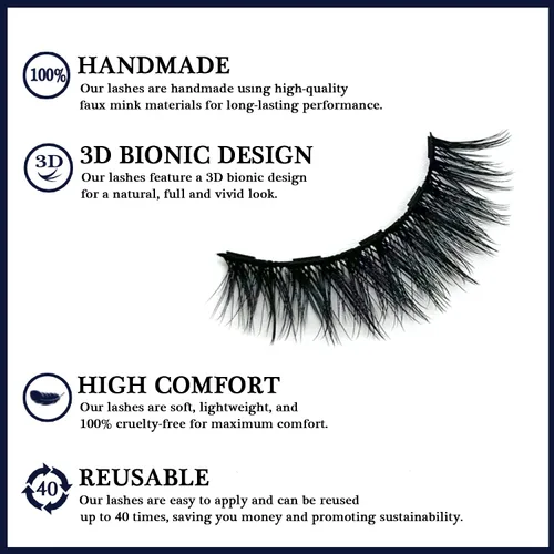 Miniatura 3 de Pestañas magnéticas de aspecto natural con delineador de ojos, 10 pares reutilizables, encantadores, kit de pestañas magnéticas de ojo de gato