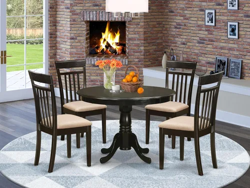 Miniatura 2 de East West Furniture HLCA5-CAP-C - Juego de comedor de 5 piezas para 4 personas, incluye una mesa de comedor redonda con pedestal y 4 sillas