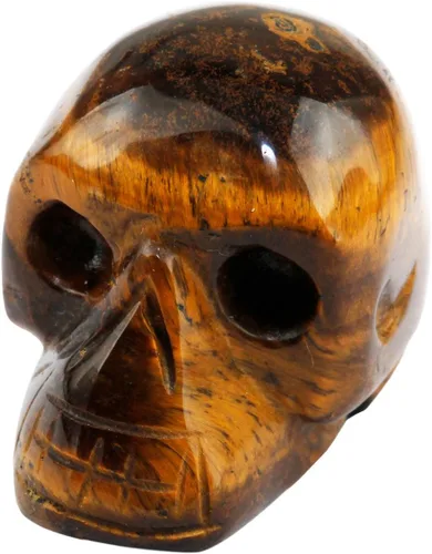 Miniatura 4 de mookaitedecor Juego de 5 esculturas de calavera de cristal de ojo de tigre de 1 pulgada, figura de estatua de piedra preciosa tallada a mano, Marrón