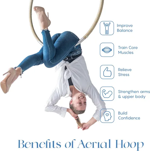 Miniatura 5 de Aerial Hoop 90cm/95cm Single Point Lyra Hoop Set, Includes Storage Bag, Carabiners, Swivel, Strop, and Tape for Beginners, Home Practice, and Circus