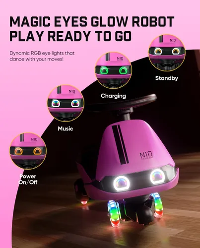 Miniatura 4 de FanttikRide N10 Classic Coche Eléctrico Wiggle con Pedal, Batería Recargable Tipo-C, Trapeador Desmontable con Un Solo Clic, GlideWiz, Antivuelco