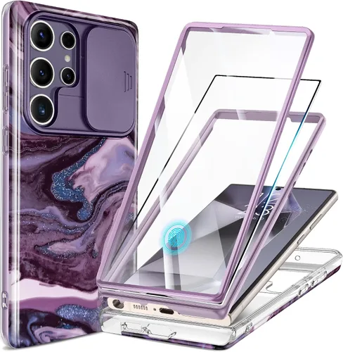Miniatura 39 de GVIEWIN para Samsung Galaxy S23 Ultra Funda con cubierta deslizante para cámara, [Protector de pantalla incorporado] [2 Marcos frontales] Funda