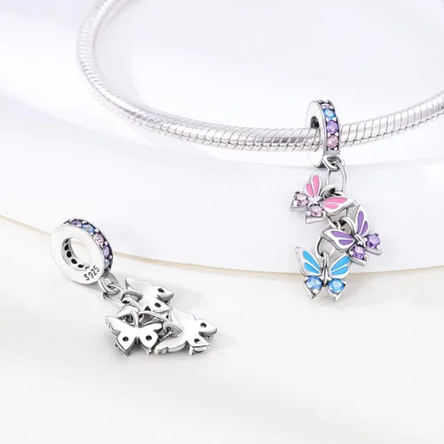 Miniatura 3 de Parmuz Dijes para pulseras de plata de ley 925 con diseño de mariposa para viajes de verano, cuentas de la suerte del océano, regalo de joyería