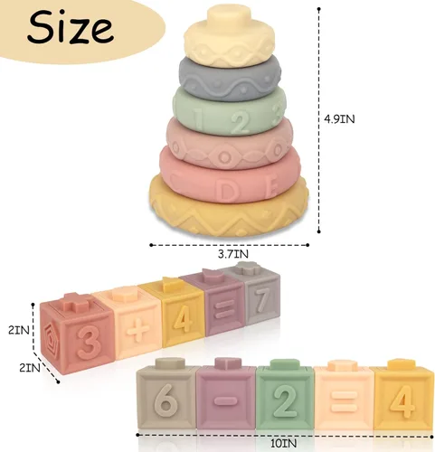 Miniatura 7 de 21 juguetes Montessori para bebés, juguetes de dentición para bebés meses, 6 meses o más, torre apilable de aprendizaje educativo temprano