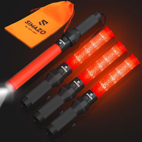 Paquete de 4 varitas de tráfico, varita de control de tráfico de 16 pulgadas con LED blanco en la parte superior, bastón de señal de seguridad de