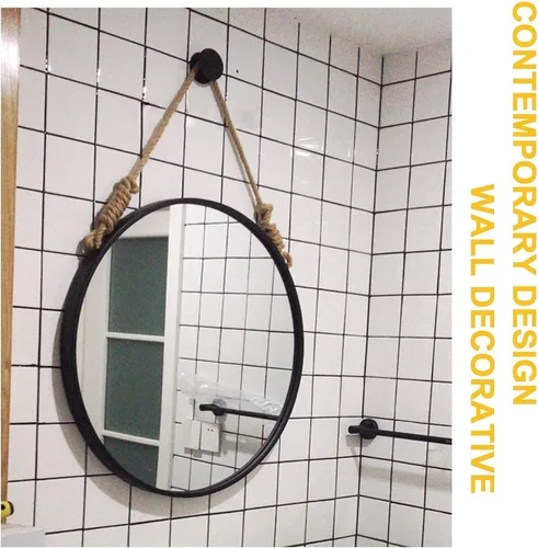 Miniatura 5 de Espejo colgante de cuerda redonda para baño y oficina Espejos decorativos para decoración de pared de sala de estar Vanidad, espejo de afeitado