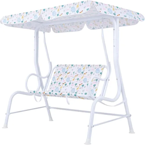 Miniatura 13 de GLACER Columpio de porche, hamaca de patio para niños con toldo ajustable y soporte, cinturón de seguridad, banco de columpio para exteriores de 2