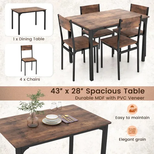 Miniatura 3 de Tangkula Juego de 4 mesas de comedor para 4, juego de mesa y sillas de cocina retro para 4, marco de metal, mesa y sillas que ahorran espacio, juego