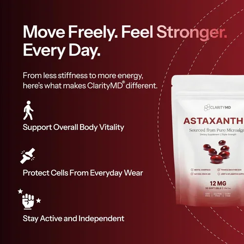 Miniatura 6 de Astaxantina Suplemento antioxidante de 12 mg – Fuente natural de microalgas – Softgel a base de lípidos para una mayor absorción – Apoyo cognitivo