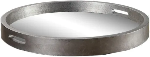 Miniatura 4 de Bechet - Bandeja para pandereta de plata antigua con espejo de 22 1/4 pulgadas de ancho