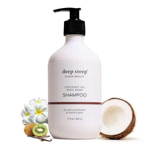Deep Steep High Shine - Champú de aceite de coco, 17 onzas, champú hidratante con aloe vera, aceite de argán, proteína de arroz y glicerina, sin