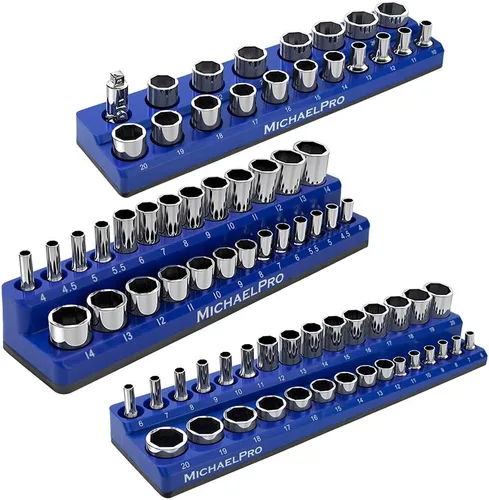 MichaelPro MP014002 - Organizador magnético de zócalos, bandeja organizadora magnética de 3 piezas de 1/4 pulgadas, 3/8 pulgadas y 1/2 pulgadas en