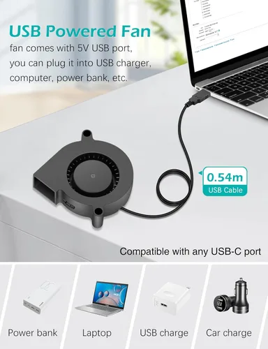Miniatura 2 de Ventilador centrífugo de turbina de 1.969 in x 0.591 in Mini USB 5V Ventilador sin escobillas 5015 para impresora 3D, casco, enfriador de proyectos
