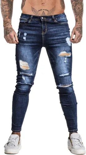 Miniatura 2 de GINGTTO - Jeans rasgados, elásticos y ajustados para hombre