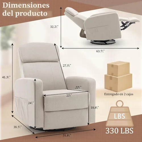 Miniatura 2 de Korser Sillas reclinables eléctricas giratorias para adultos, mecedora eléctrica para guardería, silla reclinable con bolsillo lateral clasificado