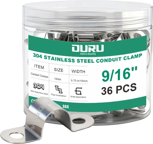 Miniatura 22 de OURU 30 abrazaderas de conducto de 1 pulgada de acero inoxidable 304, abrazadera de tubo de metal rígido en U, correa de tubo de 2 agujeros