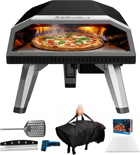 ECOWELL Horno de pizza de gas de 12 pulgadas para exteriores, horno de pizza portátil con piedra, horno de pizza de acero inoxidable para interiores