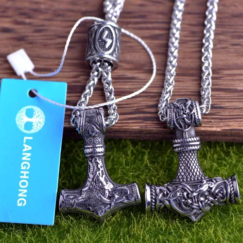 Miniatura 3 de Collar de martillo de Thor vikingo nórdico Mjolnir para hombre, joyería de talismán
