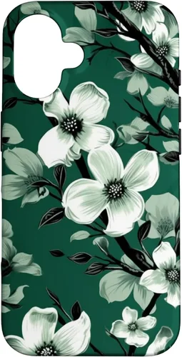 Miniatura 31 de White Dogwood Flower Pattern Green Black & White Case for iPhone 17